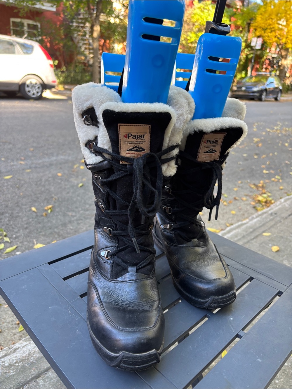 Pajar Black Leather Lace-Up Shearling Winter Boots